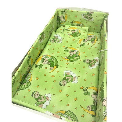 Lenjerie de patut bebelusi 5 piese cu aparatori laterale pe burete Bunicul Ursulet CN - 120*60 cm