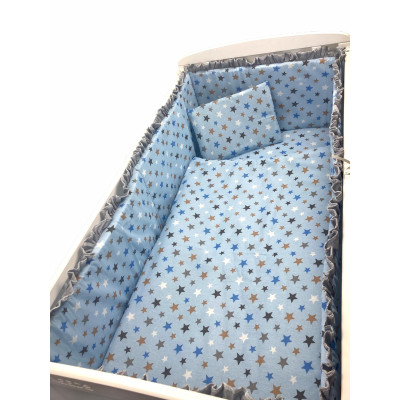 Lenjerie de patut bebelusi 120x60 cm, 5 piese cu aparatori laterale pe burete CN Cer senin