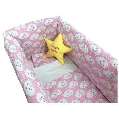 Lenjerie de patut bebelusi 140x70 cm cu aparatori Maxi Deseda Steluta Noapte buna Roz