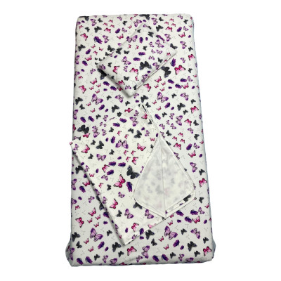 Set 3 piese pat 120x60 cm cu cearsaf paturica si perna fluturași mov-gri