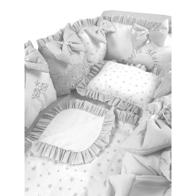 Lenjeria cu aparatori pat 120x60 cm din 13 pernute Gri pal LUX by Deseda 