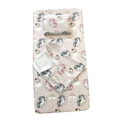 Set 3 piese pat 140x70 cm cu cearsaf paturica si perna Unicorni