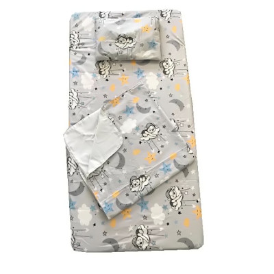 Set 3 piese pat 140x70 cm cu cearsaf paturica si perna Ursuleti adormiti Gri