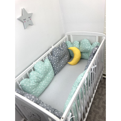 Set 6 aparatori patut pernute norisori cu luna Deseda Verde pat 120x60 cm