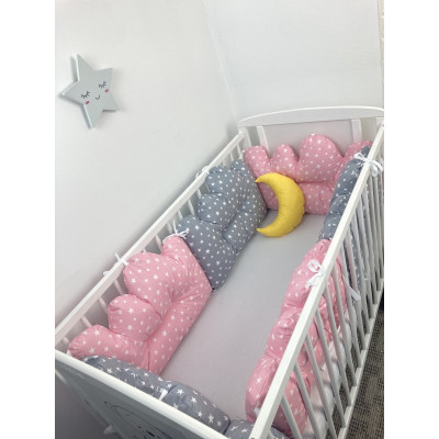 Set 6 aparatori patut pernute norisori cu luna Deseda Roz pat 120x60 cm 