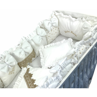 Lenjeria cu aparatori pat 140x70 cm din 13 pernute Alb auriu LUX by Deseda 