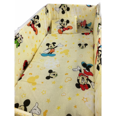 Lenjerie de patut bebelusi 140x70 cm, 5 piese cu aparatori laterale pe burete CN Mickey și Minnie Mouse
