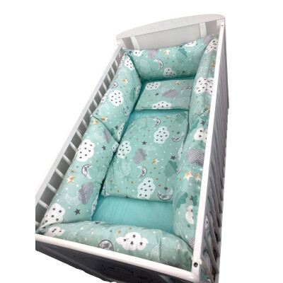 Lenjerie cu 6 bucati Perne Lungi protectii laterale patut 140x70 cm, cearșaf, păturică și pernuta Deseda Norisori vernil