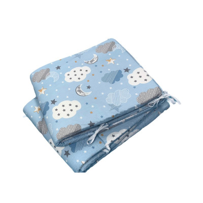 Set aparatori laterale pufoase h35 pat 120x60 cm nori cu luna albastra