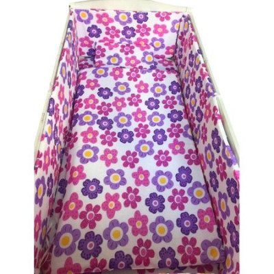 Lenjerie de patut bebelusi 120x60 cm 5 piese cu aparatori laterale pufoase CN Floricele