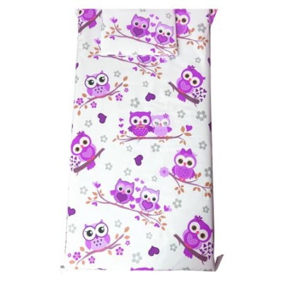 Set Paturica bebe cu Cearsaf si Pernuta pt pat 120x60 cm Bufnite cu violet