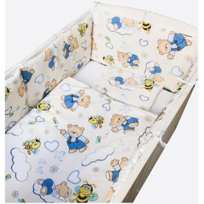 Aparatori laterale protectii laterale pat pufoase 120x60 cm h35cm Deseda Ursuleti cu albinute pe crem
