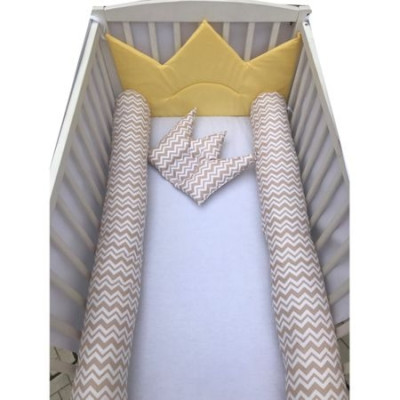 Aparatori laterale protectii pat cu bumper 140x70 cm Deseda Coronita de print