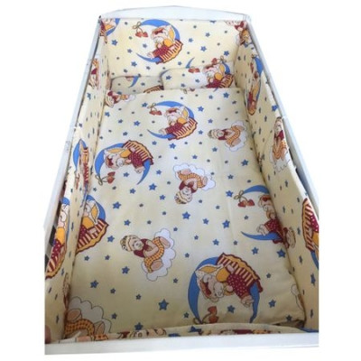 Lenjerie de patut bebelusi 140x70 cm 5 piese cu aparatori laterale pufoase CN Bunica Ursulet galben