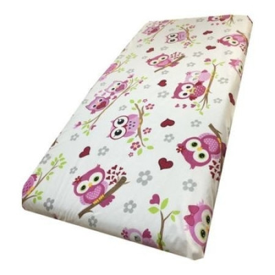 Cearsaf cu elastic roata cu imprimeu Bufnite indragostite roz-120*60 cm