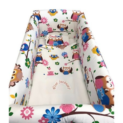 Lenjerie de patut bebelusi 120x60 cm cu aparatori Maxi Bufnite maro