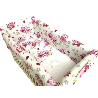 Lenjerie de patut bebelusi 120x60 cm cu aparatori Maxi Vise jucăușe roz