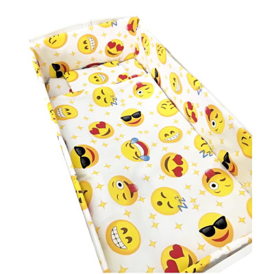 Lenjerie de patut bebelusi 5 piese cu aparatori laterale pe burete Smilay faces CN - 120*60 cm