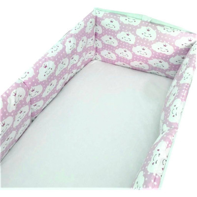 Set 4 aparatori protectii laterale pat pufoase 140x70 cm h39cm Deseda Norisori zambareti roz