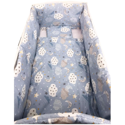 Set 4 aparatori protectii laterale pat pufoase 140x70 cm h39cm Deseda Norisori cu luna albastrii