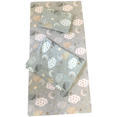 Set 3 piese paturica cu cearsaf si pernuta 120x60 cm Norisori cu luna gri