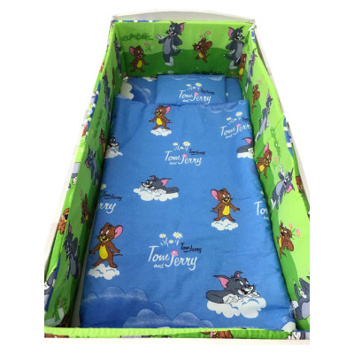 Lenjerie de patut bebelusi 5 piese cu aparatori laterale pe burete Tom CN - 120*60 cm