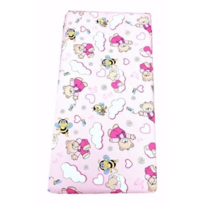 Cearsaf cu elastic pe colt cu imprimeu Ursi cu albine pe roz-140*70 cm