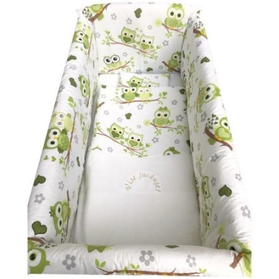 Lenjerie de patut bebelusi 140x70 cm cu aparatori Maxi Bufnițe îndrăgostite verzi