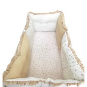 Set de 6 bucati aparatori protectii laterale patut 140x70 cm Deseda Bej - Stelute bej pe alb