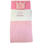 Set Personalizat Paturica bebe cu Cearsaf si Pernuta pt pat 120x60 cm Deseda Zig zag roz