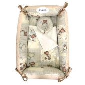 Reductor Personalizat Bebe Bed Nest cu paturica si pernuta antiplagiocefalie Deseda Ursi in carouri bej