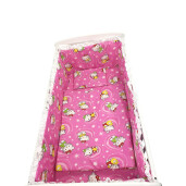 Lenjerie de patut bebelusi 120x60 cm, 5 piese cu aparatori laterale pe burete CN Hello Kitty roz