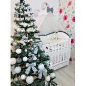 Lenjerie Personalizata cu aparatori Super Groase, baldachin si suport pat 140x70 cm Albă cu Volanas gri