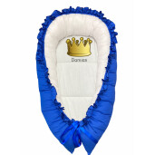 Cuib cu desfacere și volanase imprimat Albastru royal Coroana