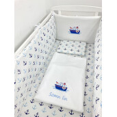 Lenjerie de patut bebelusi Personalizata Imprimata pat 140x70 cm Ancore