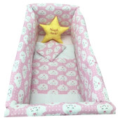 Lenjerie de patut bebelusi 120x60 cm cu aparatori Maxi Deseda Steluta Noapte buna Roz