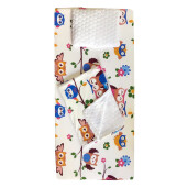 Set 3 piese de iarna paturica cu cearsaf si pernuta pentru pat 160x80 cm Deseda Bufnite maro