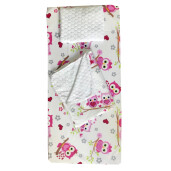 Set 3 piese de iarna paturica cu cearsaf si pernuta pentru pat 160x80 cm Deseda Bufnite roz