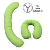 Perna de gravide, alăptare și antireflux, cu husa detașabilă Deseda tip Cornulet Buline pe verde