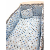 Lenjerie de patut bebelusi 120x60 cm, 5 piese cu aparatori laterale pe burete CN Cer senin