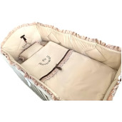 Lenjerie de pat brodata, pt bebelusi, cu aparatori laterale bej - 120*60 cm