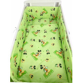 Lenjerie de patut bebelusi 120x60 cm, 5 piese cu aparatori laterale pe burete CN Mickey pe verde