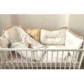 Set de 6 bucati aparatori protectii laterale patut 140x70 cm Deseda Bej - Stelute bej pe alb