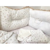 Set de 6 bucati aparatori protectii laterale patut 140x70 cm Deseda Bej - Stelute bej pe alb