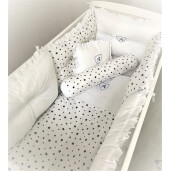 Lenjerie Personalizata cu monograma cu 10 piese pat 140x70 cm Deseda Alb - Stelute bleumarin pe alb 