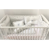 Lenjerie Personalizata cu monograma cu 10 piese pat 140x70 cm Deseda Alb - Stelute bleumarin pe alb 
