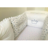 Set de 6 bucati aparatori protectii laterale patut 120x60 cm Deseda Alb - Stelute bleumarin pe alb 