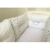 Set de 6 bucati aparatori protectii laterale patut 140x70 cm Deseda Alb - Stelute bleumarin pe alb 