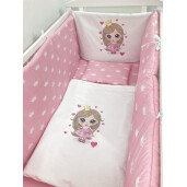 Lenjerie de pătuț bebeluși Personalizata imprimata 120x60 cm Prințesa cu coronițe albe pe roz