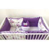Set de 6 bucati aparatori protectii laterale patut 140x70 cm Deseda Bufnite violet